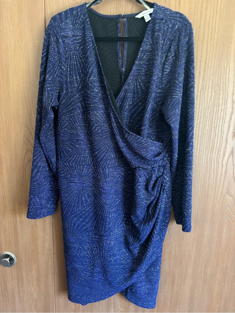 Speechless Navy Metallic Wrap Long Sleeve Dress
